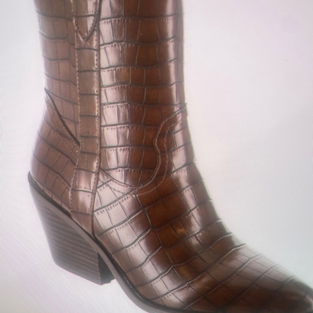 Corkys Brown Croc-Embossed Heeled Boots- new in box